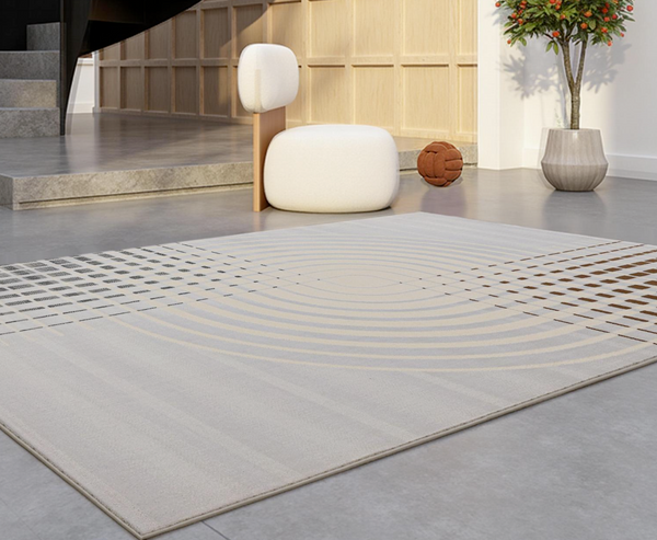 Celtic Modern Asymmetrical Geometric Area Rug | Earthy Brown & Cream Textured Pile