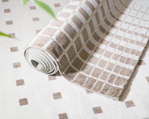 Celtic Modern Asymmetrical Geometric Area Rug | Earthy Brown & Cream Textured Pile