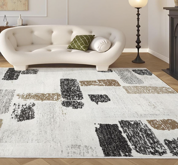 Celtic Modern Asymmetrical Geometric Area Rug | Earthy Brown & Cream Textured Pile
