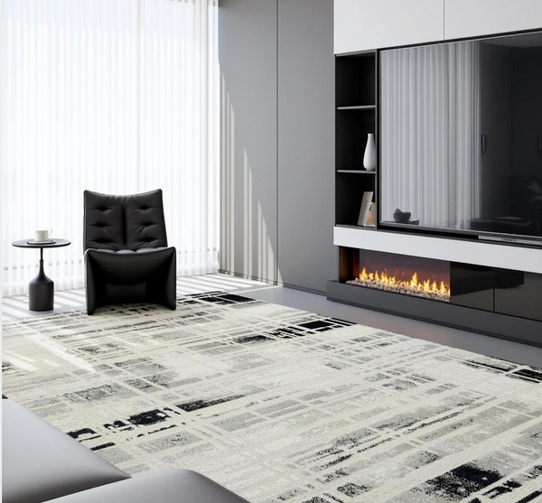 Timeless Abstract Distressed Area Rug | High-Low Textured Vintage Modern Carpet