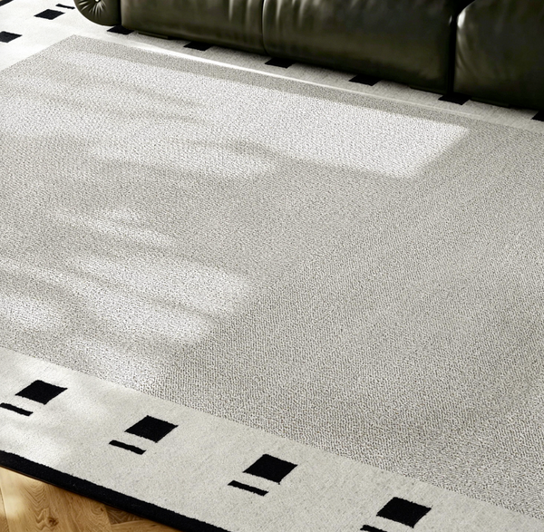 Carlin Modern Minimalist Black Grid Area Rug | Geometric High-Low Carpet