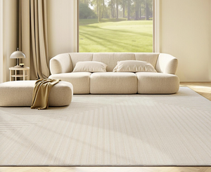 Optical Illusion Linear Pattern Area Rug | Super Soft Cream Woven Carpet