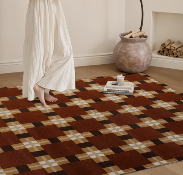 Gorman Mid-Century Modern Geometric Grid Area Rug | Retro Checkerboard Carpet