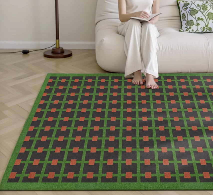 Gorman Mid-Century Modern Geometric Grid Area Rug | Retro Checkerboard Carpet