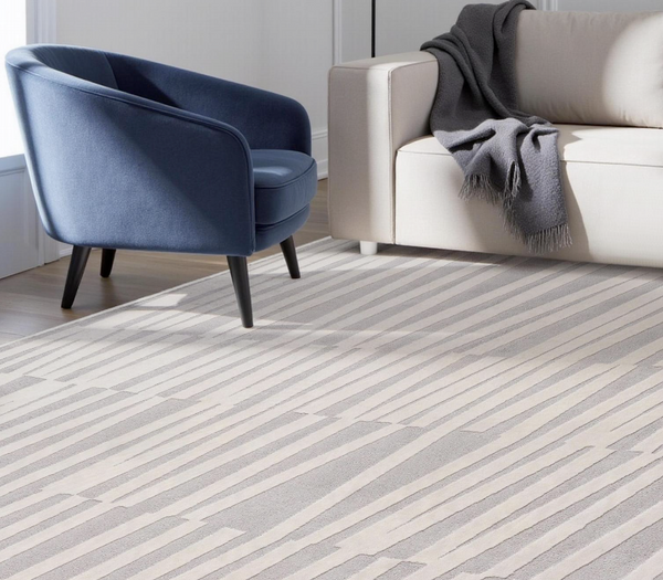 Jane Modern Flowing Curve Textured Area Rug | High-Low Pile Cream Carpet