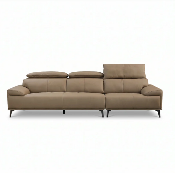 Premium Leather Reclining Sofa with Adjustable Headrests & Deep Cushioned Seating