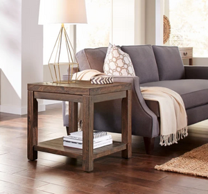 Craster Rustic Reclaimed Wood Square End Table with Shelf | Solid Pine Farmhouse Side Table