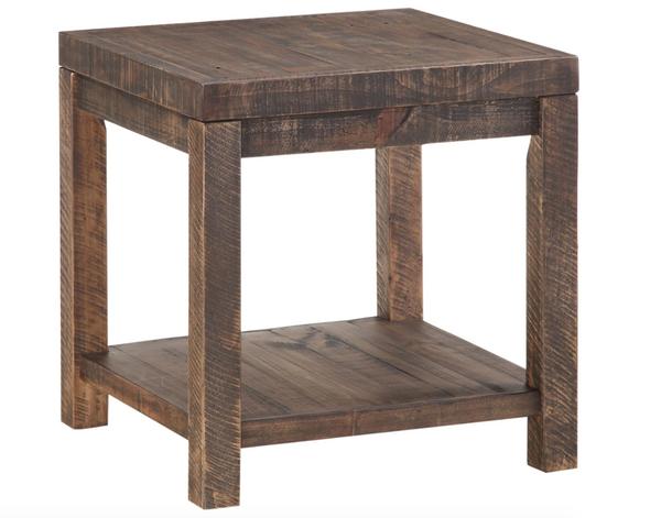 Craster Rustic Reclaimed Wood Square End Table with Shelf | Solid Pine Farmhouse Side Table