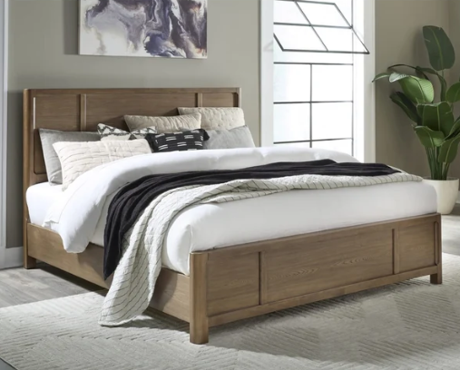 Modern Rustic Panel Bed in Warm Claystone | Premium Solid Wood Bedroom Furniture