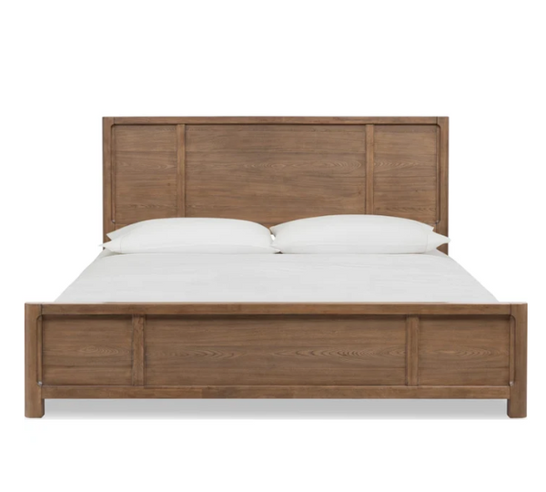 Modern Rustic Panel Bed in Warm Claystone | Premium Solid Wood Bedroom Furniture