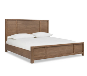 Modern Rustic Panel Bed in Warm Claystone | Premium Solid Wood Bedroom Furniture