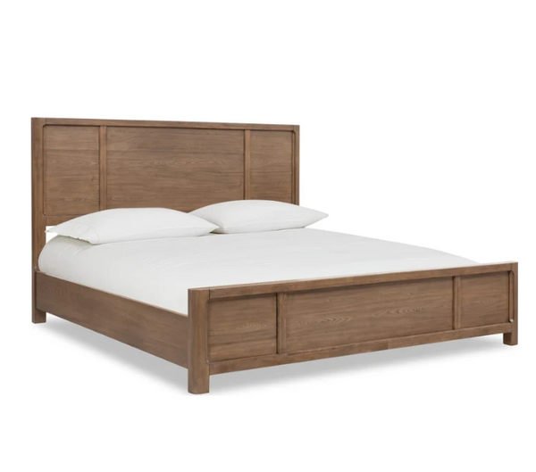 Modern Rustic Panel Bed in Warm Claystone | Premium Solid Wood Bedroom Furniture