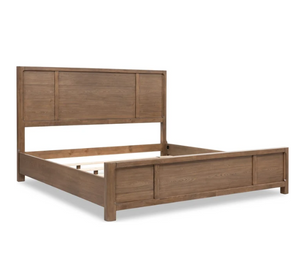 Modern Rustic Panel Bed in Warm Claystone | Premium Solid Wood Bedroom Furniture