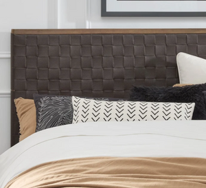 Modern Rustic Basketweave PU Leather Platform Bed | Solid Rubberwood Frame