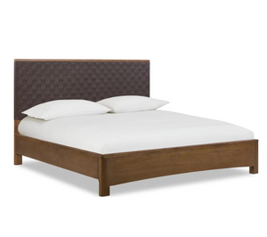 Modern Rustic Basketweave PU Leather Platform Bed | Solid Rubberwood Frame