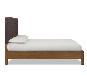 Modern Rustic Basketweave PU Leather Platform Bed | Solid Rubberwood Frame
