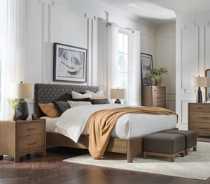 Modern Rustic Basketweave PU Leather Platform Bed | Solid Rubberwood Frame