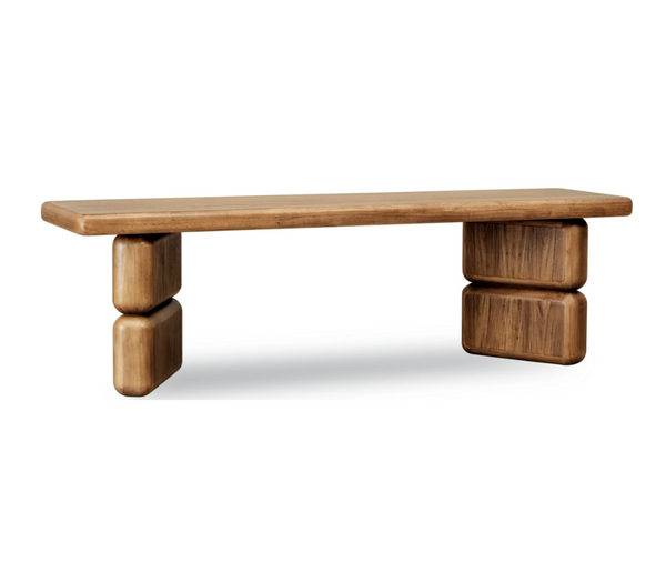 Organic Modern Geometric Wood Bench | 60" x 16" Dining & Entryway Seating