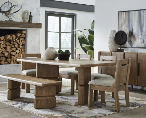 Organic Modern Geometric Wood Bench | 60" x 16" Dining & Entryway Seating