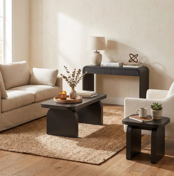 Minimalist Jet Black Arch Accent Table | Fully Assembled Solid Wood Side Table