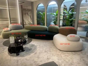 Modern Pebble Modular Sofa – Organic Shaped Bouclé Sectional – Earth Tone Stone-Inspired Living Room Landscape