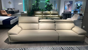 Modern Leather Sofa with Adjustable Headrests - Ergonomic Couch with Metal Legs