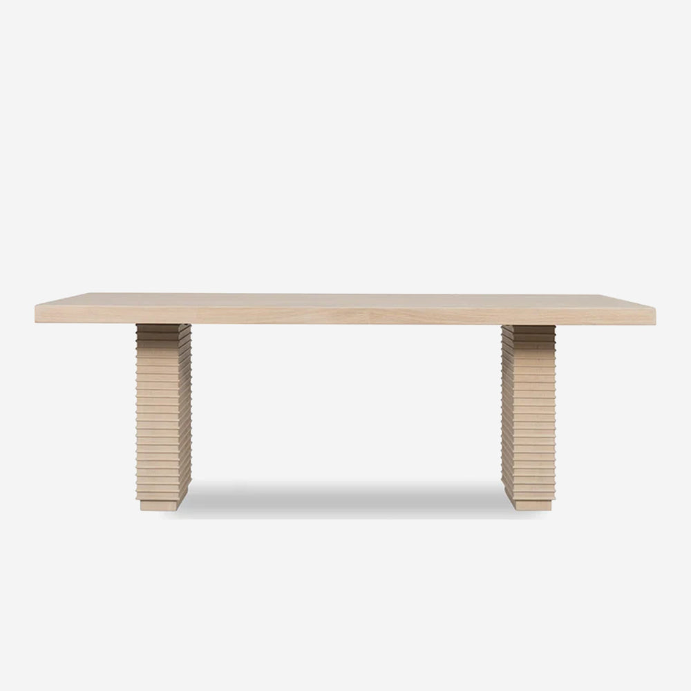 Architectural Ribbed Pedestal Dining Table | Japandi Whitewashed Wood Gathering Table