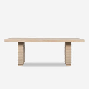 Architectural Ribbed Pedestal Dining Table | Japandi Whitewashed Wood Gathering Table
