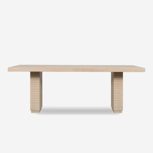 Architectural Ribbed Pedestal Dining Table | Japandi Whitewashed Wood Gathering Table