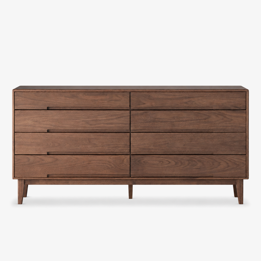 Mid-Century Modern Walnut 8-Drawer Dresser with Recessed Pulls