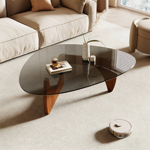 Modern Glass Coffee Table, 35.8" x 25.6" x 15.7" Mid Century Modern Coffee Table, Sleek Coffee Tables, Suitable for Bedroom Living Room Reception Office Tables, Walnut