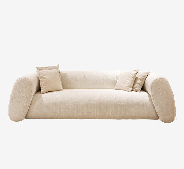 Modern 95" Cream Curved 3-Seater Sofa with Sloping Arms