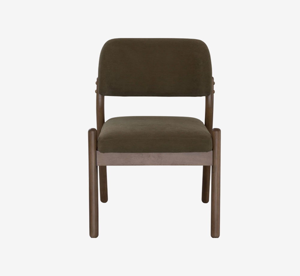 Retro Accent Chair - Moss Green Textured Fabric with Earthy Claystone Finish