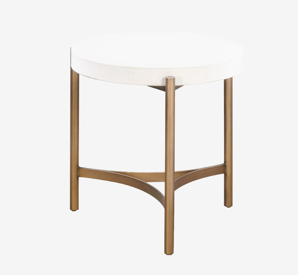 Industrial Mid-Century Concrete Accent Table - Round Gray Cement Top with Bronze Steel Legs