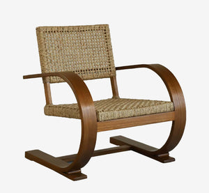 Modern Bentwood Lounge Chair with Woven Rattan Seat - Mid-Century Cantilever Accent Chair - Organic Modern Armchair for Living Room