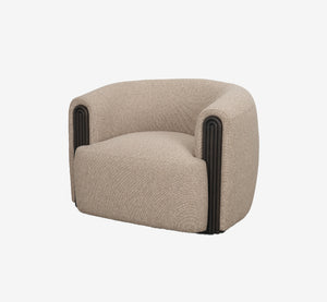 Contemporary Curved Club Chair | Textured Beige Fabric & Espresso Wood