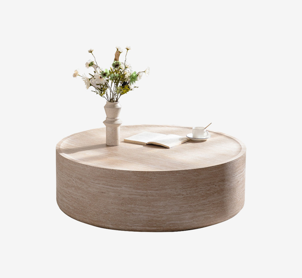 39.37" Round Coffee Table with Mars Pattern for Living Room, Modern Drum Circle Coffee Table for Living Room, No Need Assembly (Mars Pattern)