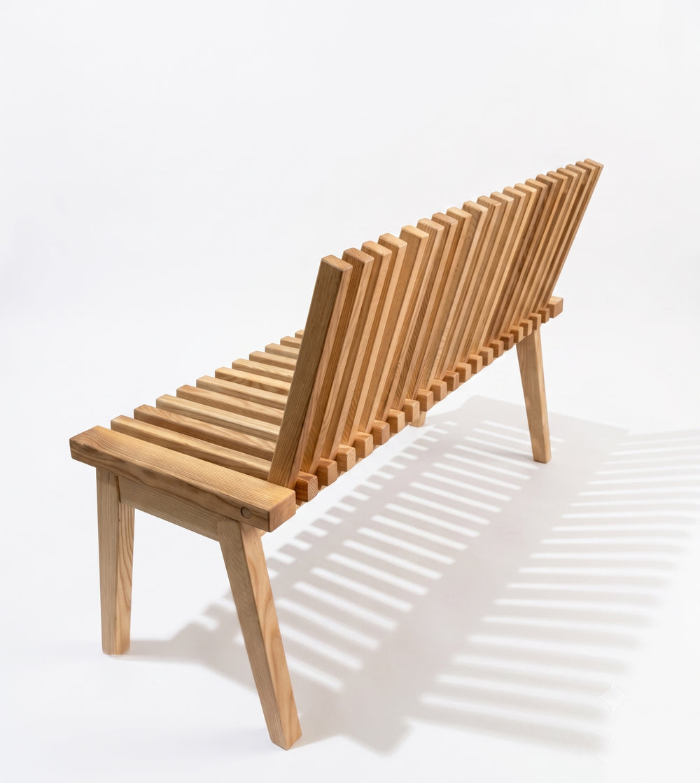 Modern Mid-Century Solid Wood Slatted Bench