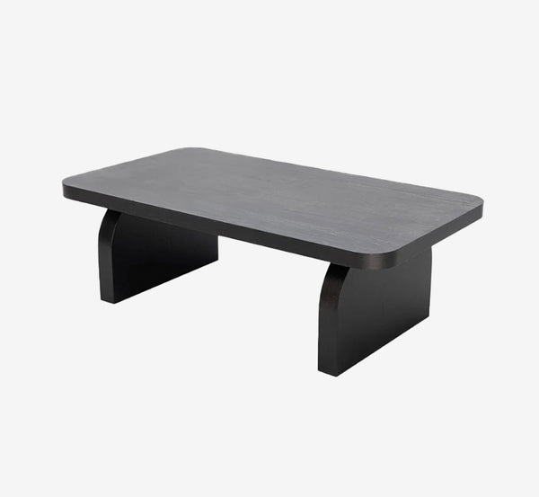Japandi Minimalist Slab Base Coffee Table | Jet Black Rounded Edges