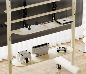 Minimalist Rolling TV Stand with Media Shelf & Wheels - Adjustable Height