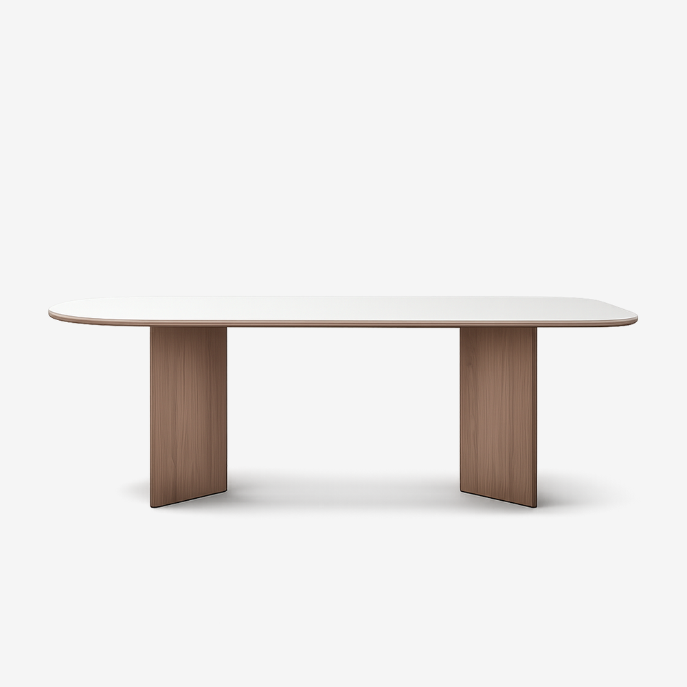Modern D-Shaped Sintered Stone Dining Table with Walnut Base