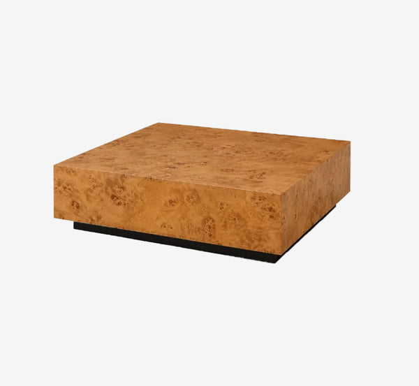 Luxury Burl Veneer Center Table, 39" Contemporary Square Wood Coffee Table