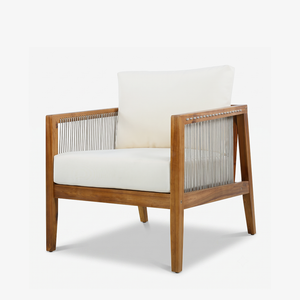 Modern Acacia Wood Outdoor Club Chair with Woven Rope & Cushions