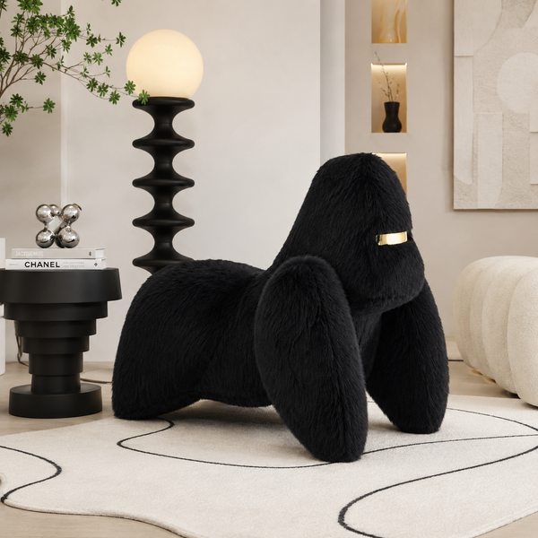 Modern Gorilla Lounge Chair – Sculptural Faux Fur Accent Chair for Living Room
