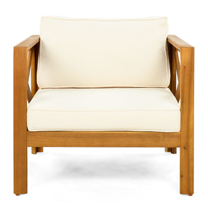Patio Conversation Set, Outdoor Wood Conversation Seat(Set of 2),Armchair with Cushions,Foldable Acacia Wood Side Table,Teak Finish,Beige Cushion