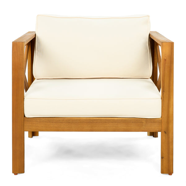 Patio Conversation Set, Outdoor Wood Conversation Seat(Set of 2),Armchair with Cushions,Foldable Acacia Wood Side Table,Teak Finish,Beige Cushion