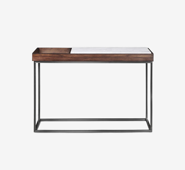 Jazz Marble and Walnut Veneer Console Table with Gunmetal Steel Base