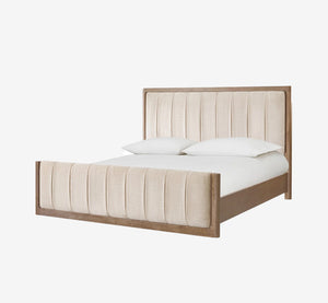 Transitional Elm Wood Bed Frame | Upholstered Headboard & Footboard