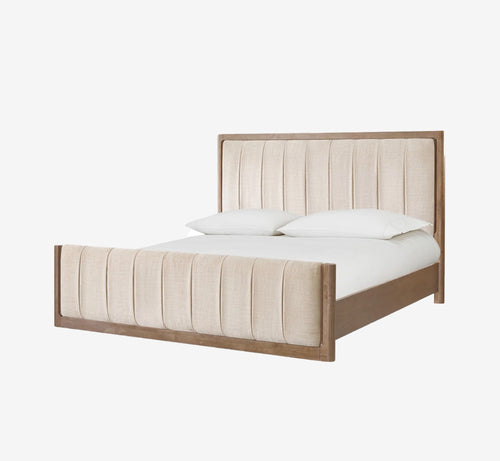 Transitional Elm Wood Bed Frame | Upholstered Headboard & Footboard