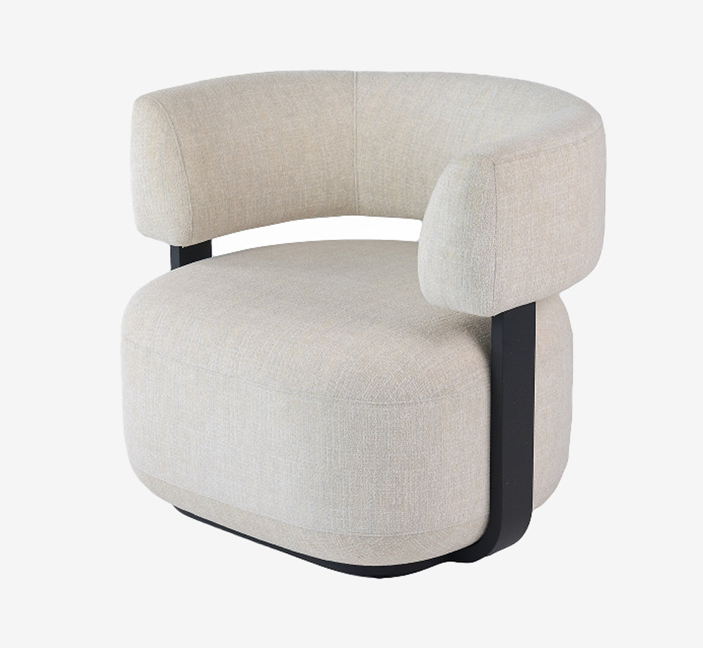 Modern Curved Upholstered Accent Chair with Black U-Shaped Base - Beige